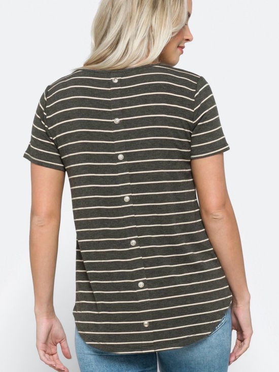 Pink Clover Tops - Button-Back Detail Short Sleeve Knit Tee